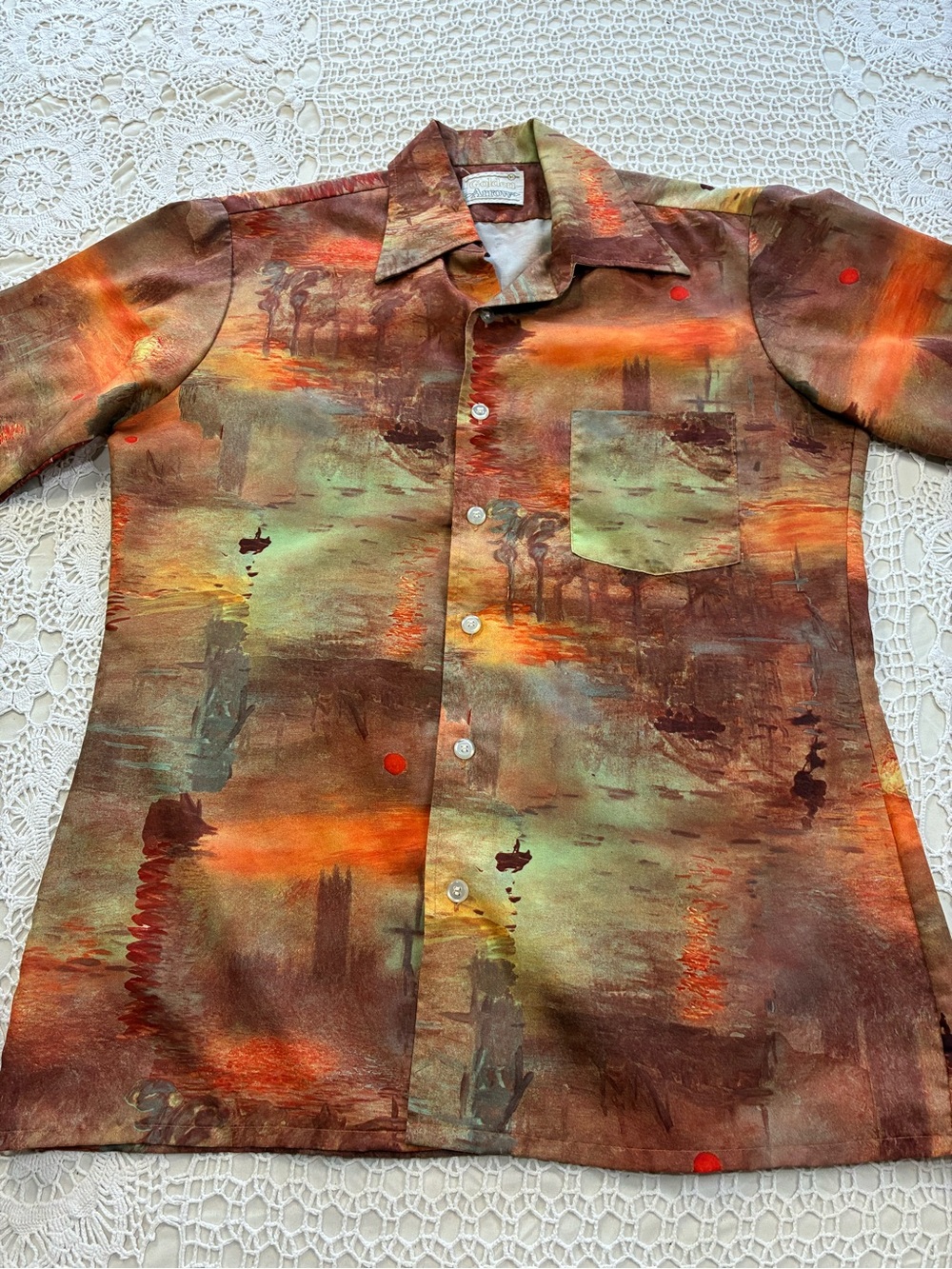 70s Golden Arrow Men’s M Multicolor Graphic Print Short Sleeve Button-Up Shirt